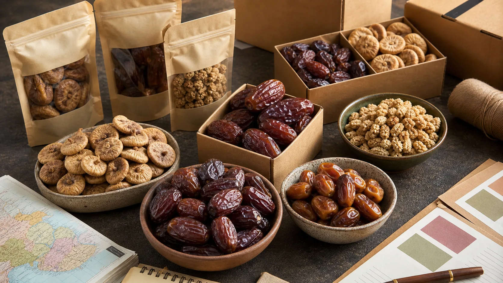 Wholesale dried fruit assortment and export packaging prepared for Middle East, Russia, and Central Asia market planning