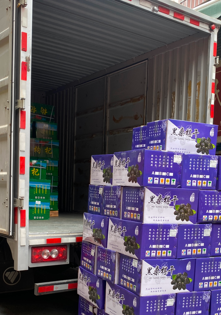 Wholesale cartons staged for loading and export shipment
